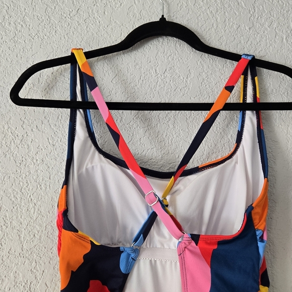 Nautica L Colorful One Piece Swimsuit Open Back Criss Cross Adjustable Strap - Picture 3 of 7